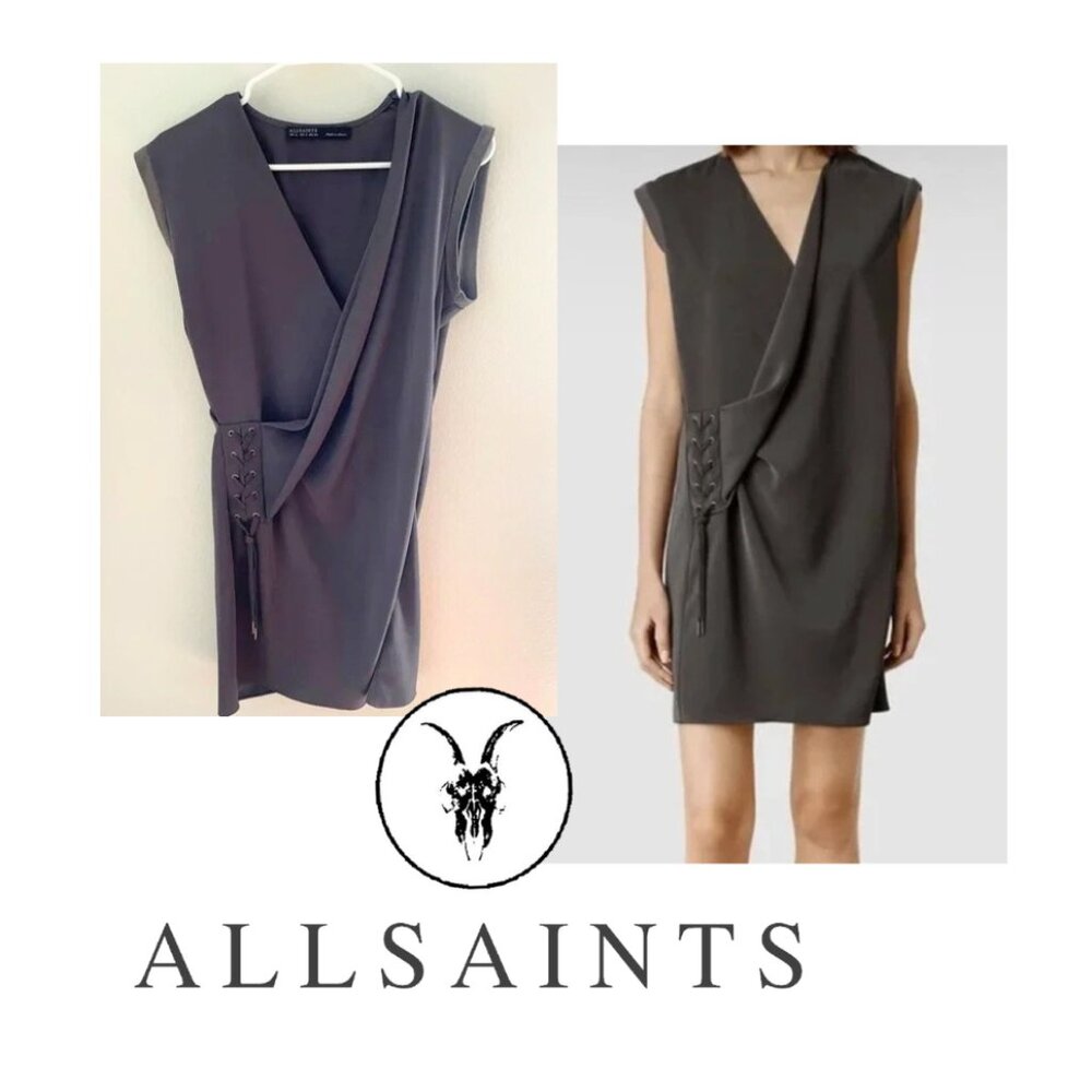 All Saints Aures Dress Lace Up - Grey, Size 2
